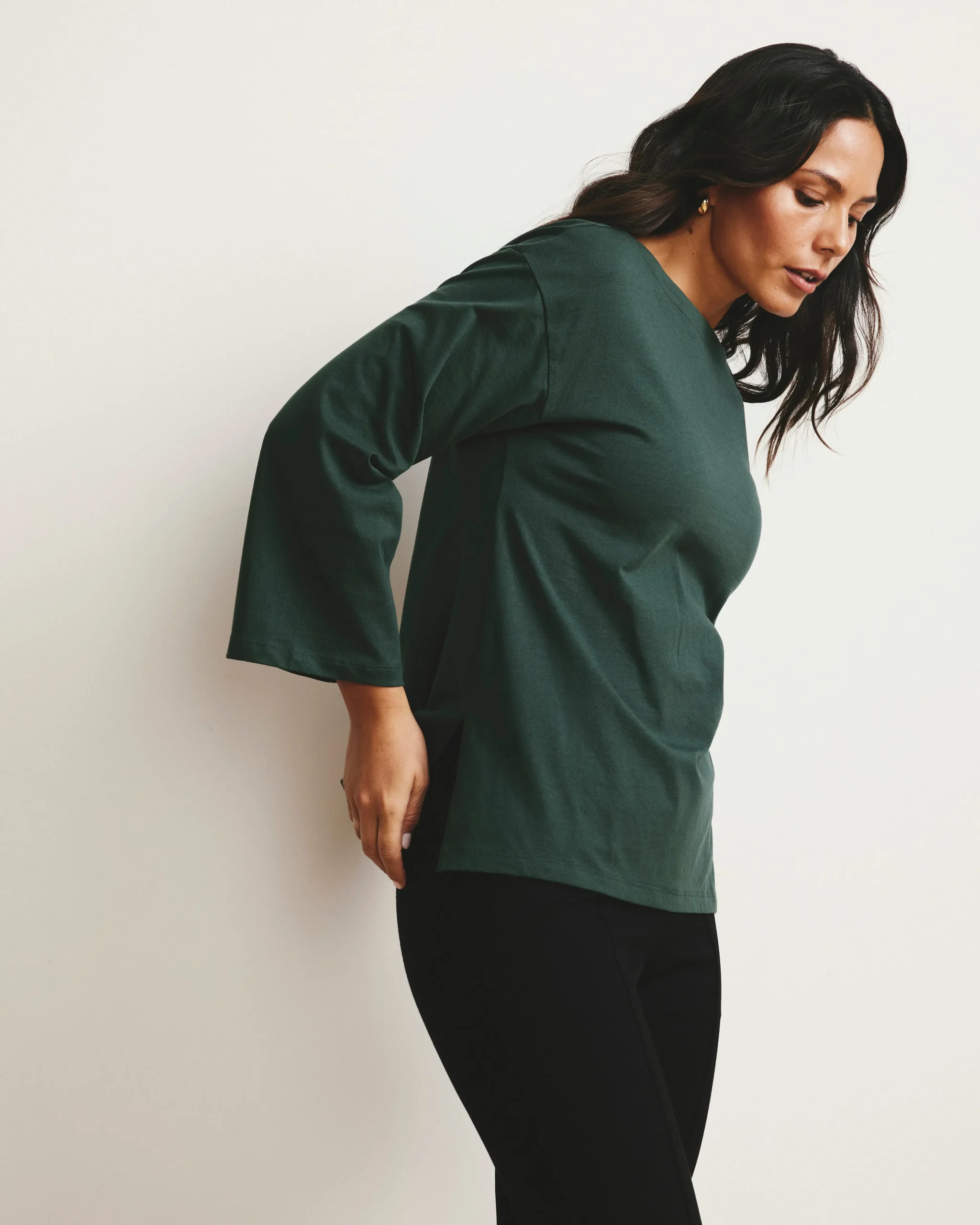 Montauk Breton Stripe Bell Sleeve Top Solid Conifer