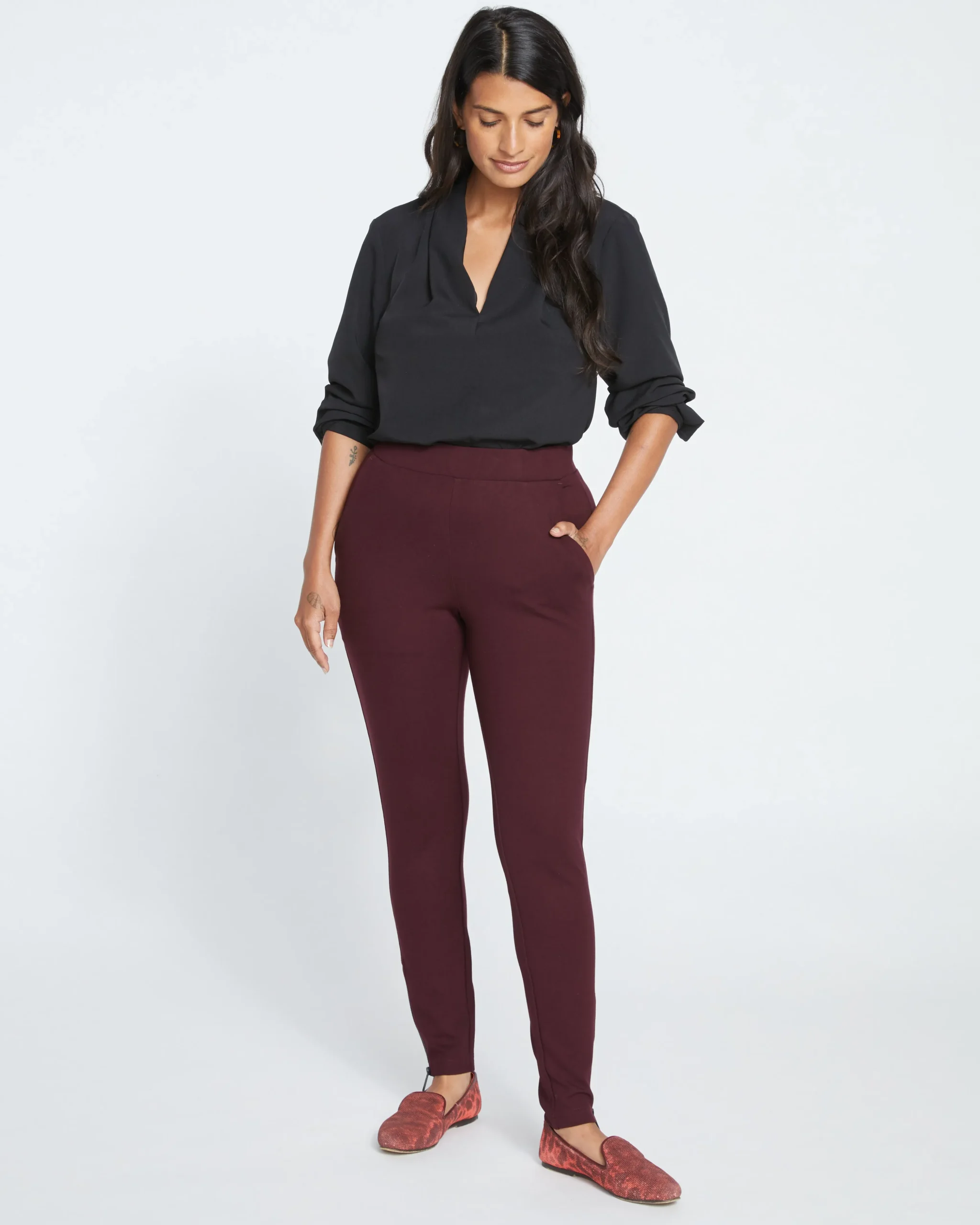 Moro Pocket Signature Ponte Pants Black Cherry
