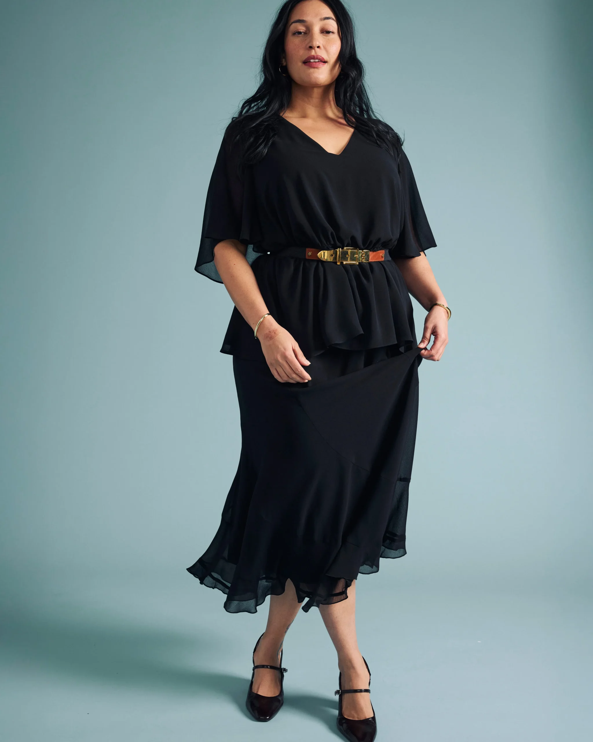 Navarte Chiffon Midi Skirt Black