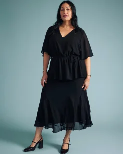Navarte Chiffon Midi Skirt Black