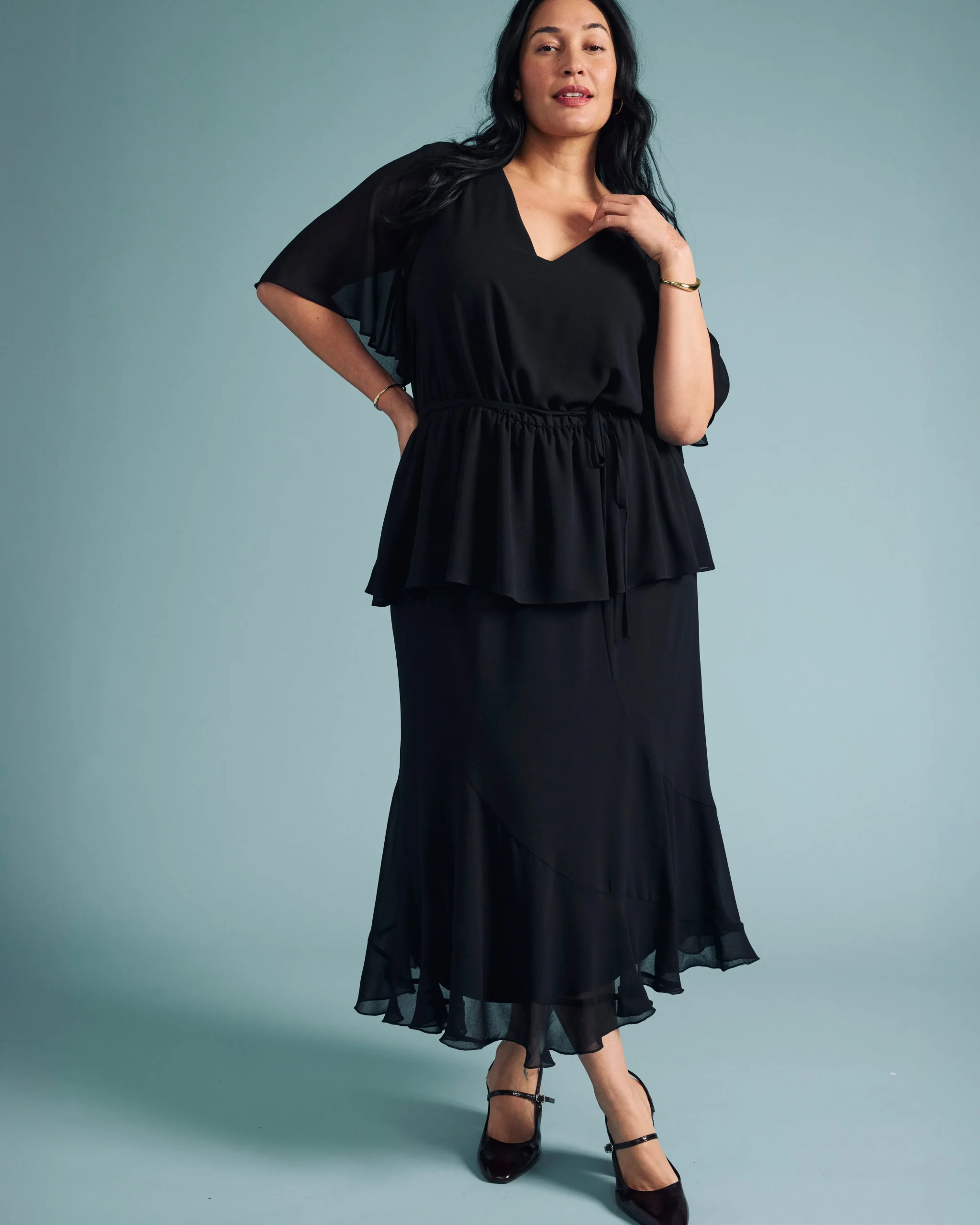 Navarte Chiffon Midi Skirt Black