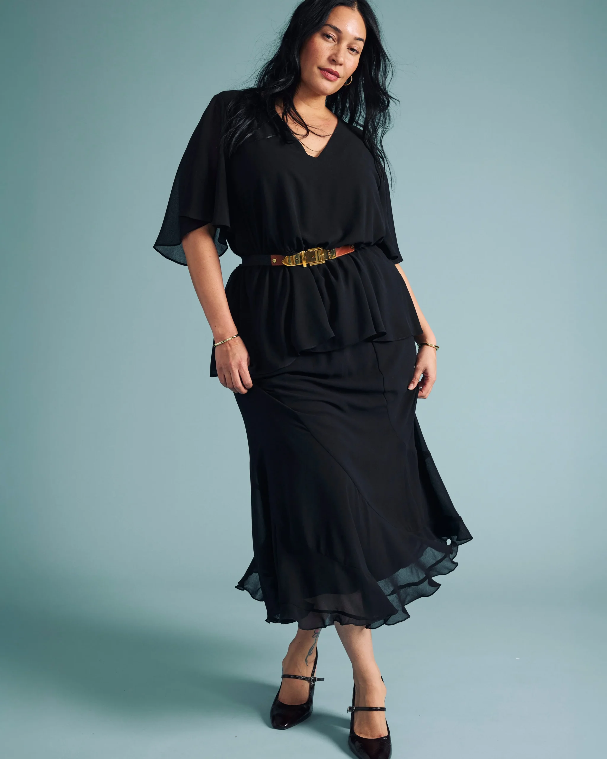 Navarte Chiffon Midi Skirt Black