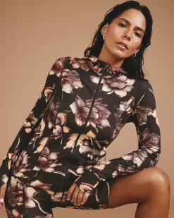 Next-to-Naked Hooded Zip Jacket Lotus Print