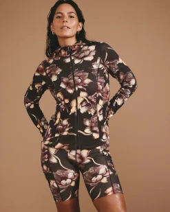 Next-to-Naked Hooded Zip Jacket Lotus Print