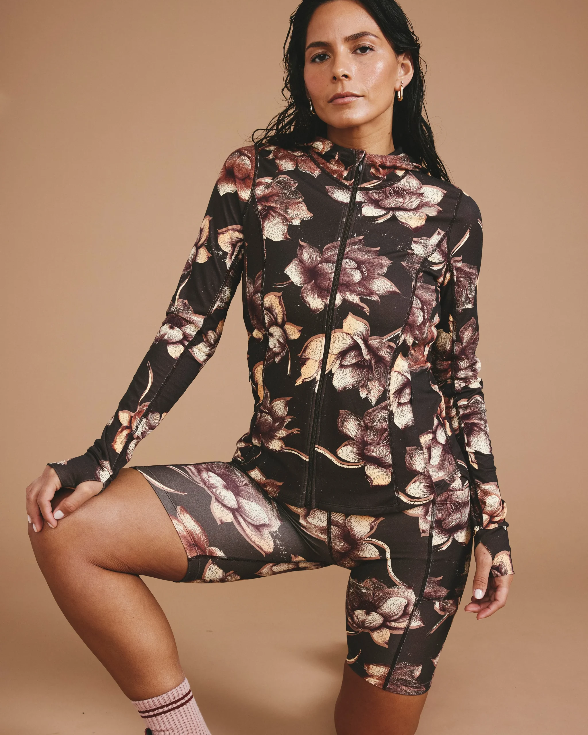 Next-to-Naked Hooded Zip Jacket Lotus Print