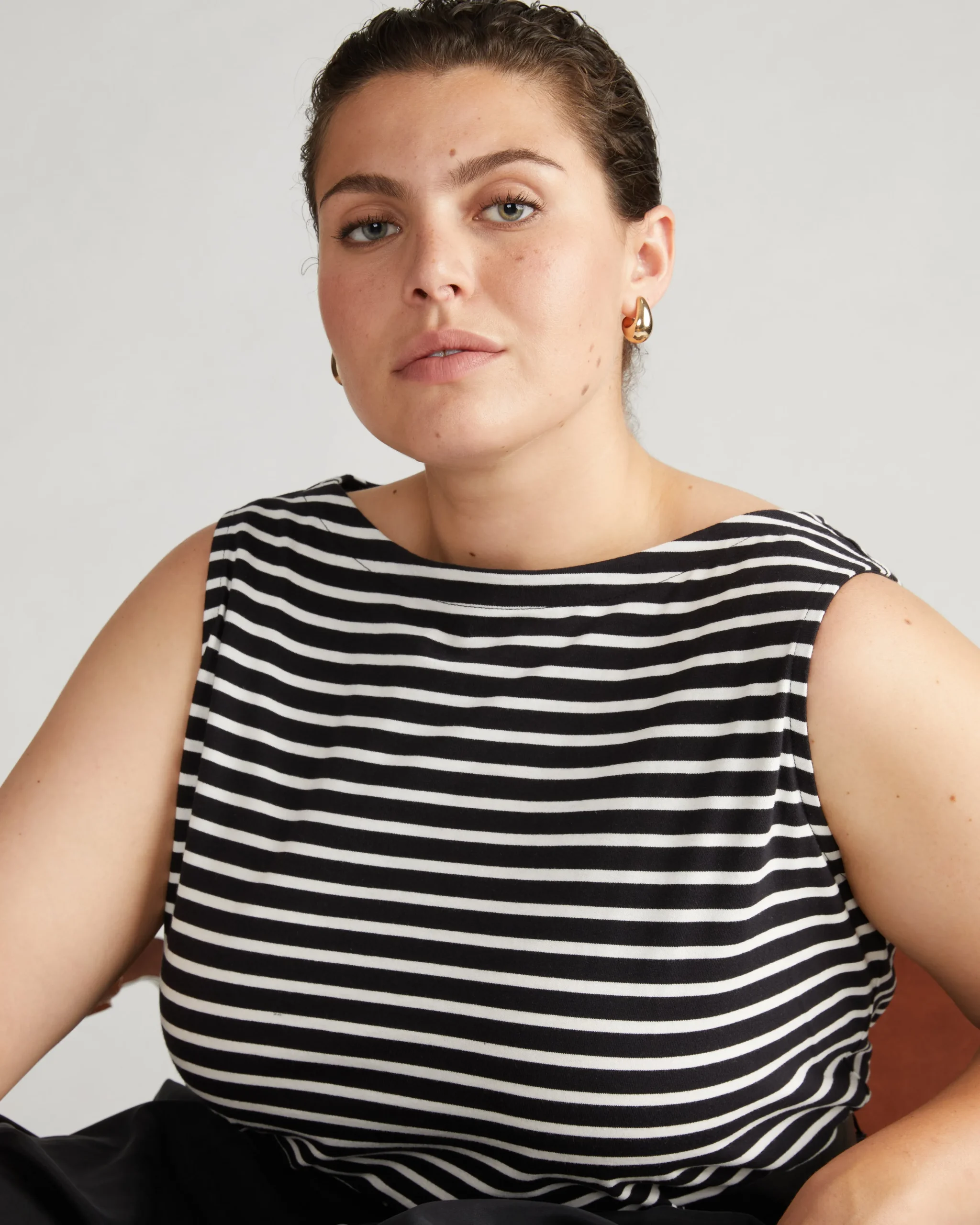 Noyack Breton Stripe Boatneck Tank Black/White Stripe