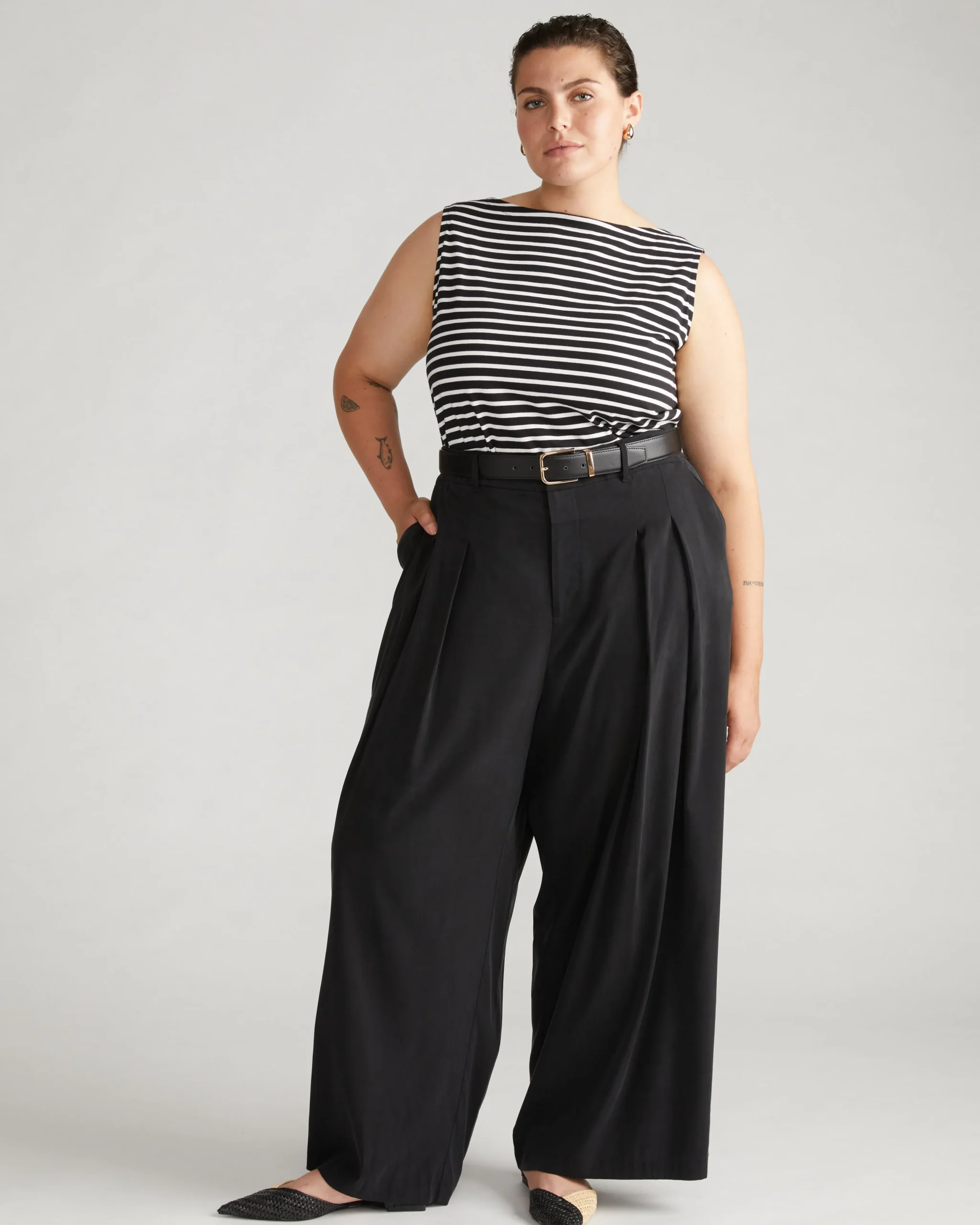 Noyack Breton Stripe Boatneck Tank Black/White Stripe