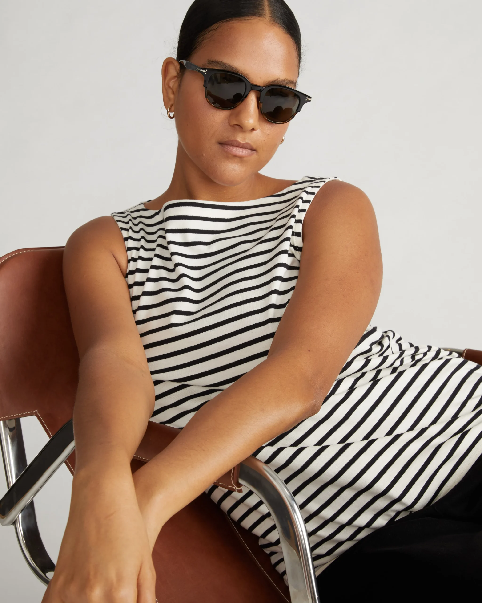 Noyack Breton Stripe Boatneck Tank Ecru/Black Stripe