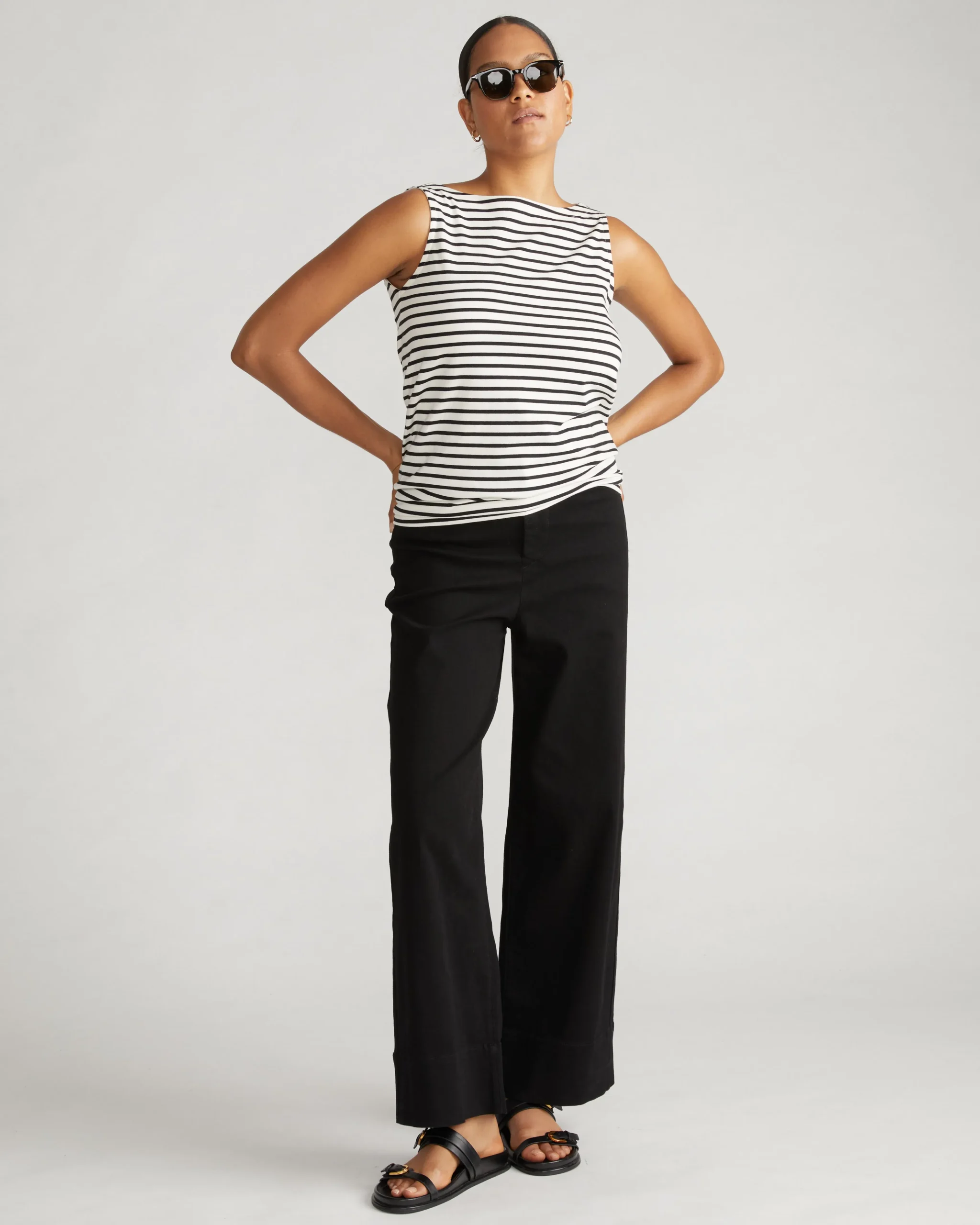 Noyack Breton Stripe Boatneck Tank Ecru/Black Stripe