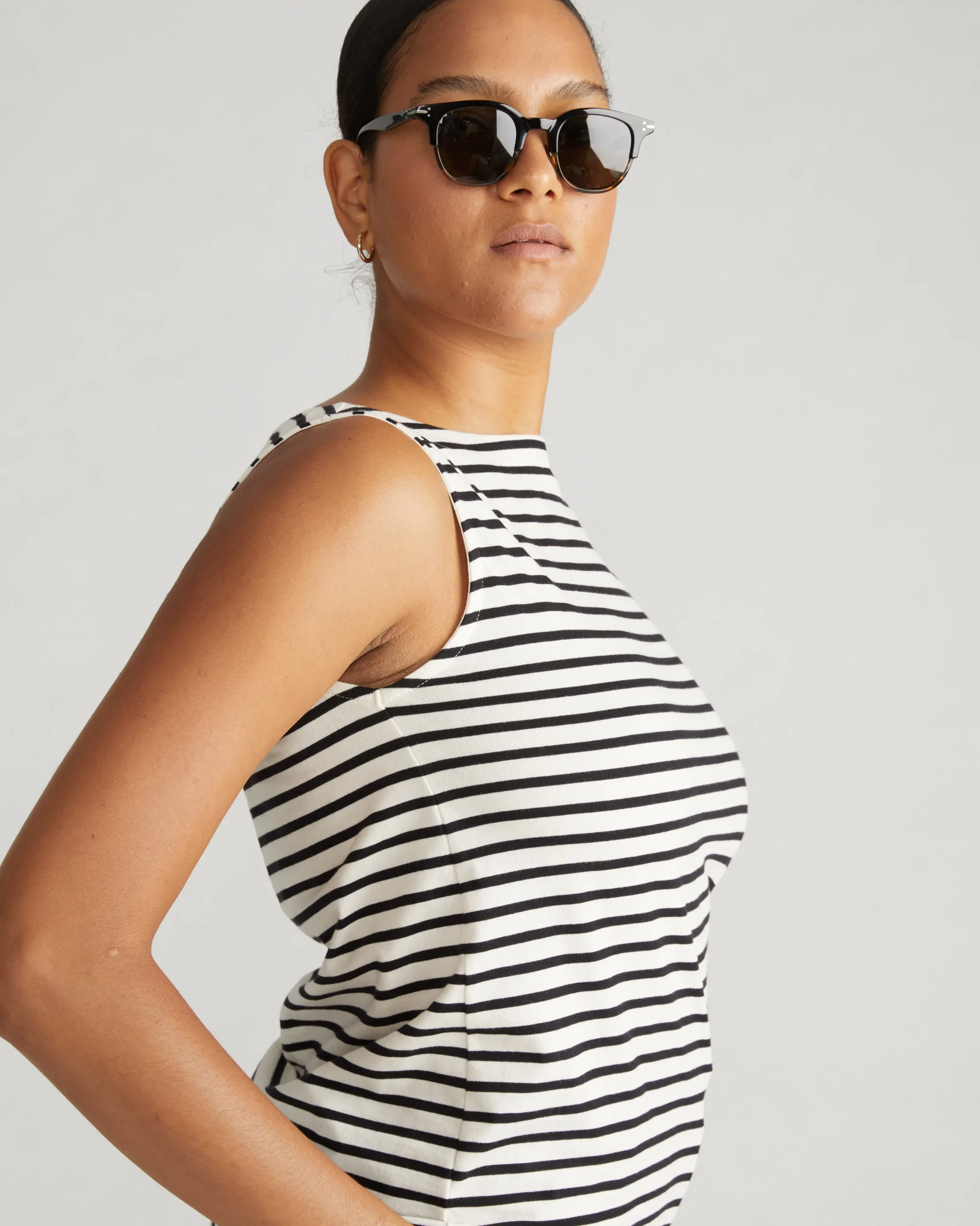 Noyack Breton Stripe Boatneck Tank Ecru/Black Stripe