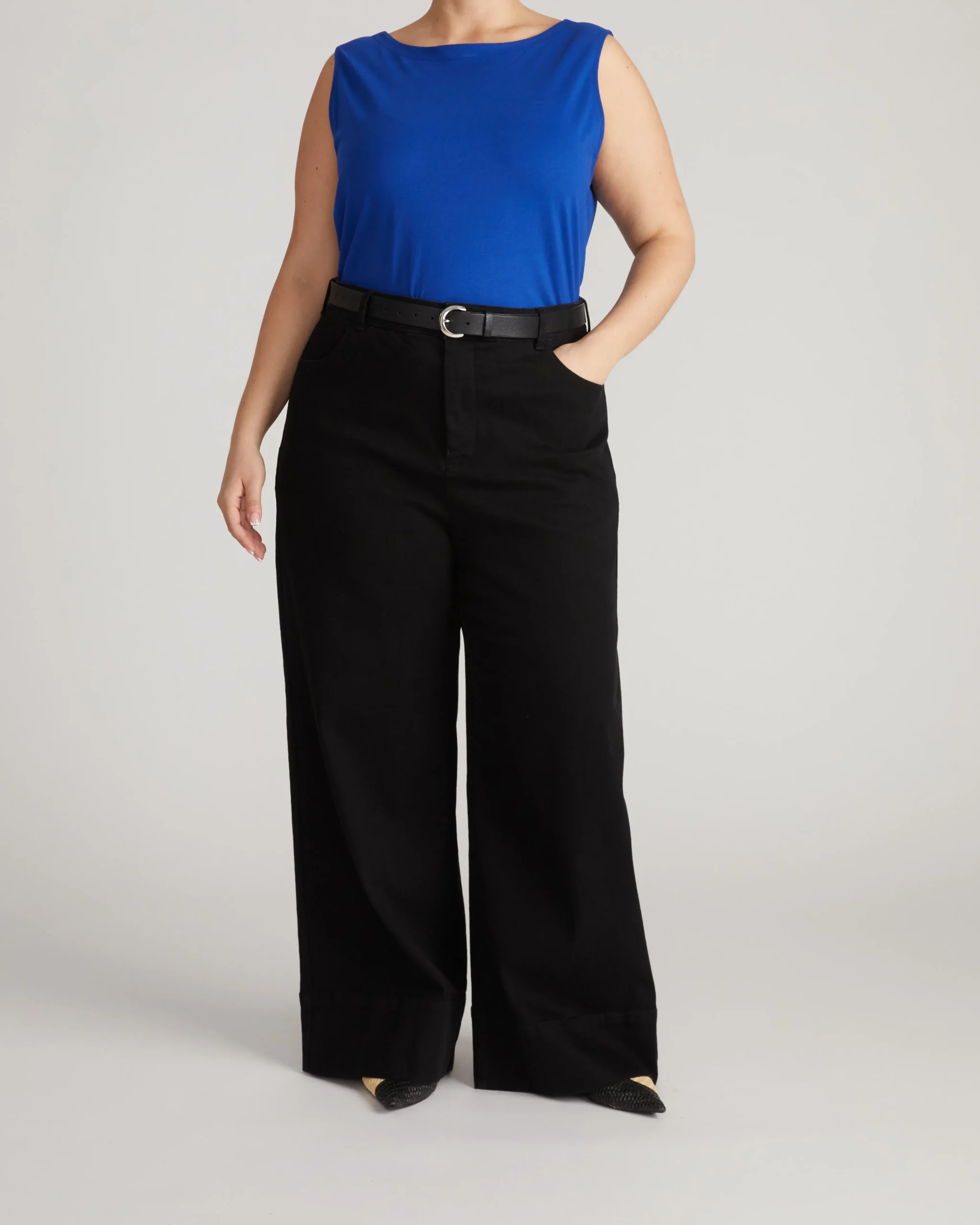 Noyack Breton Stripe Boatneck Tank Solid Ultramarine