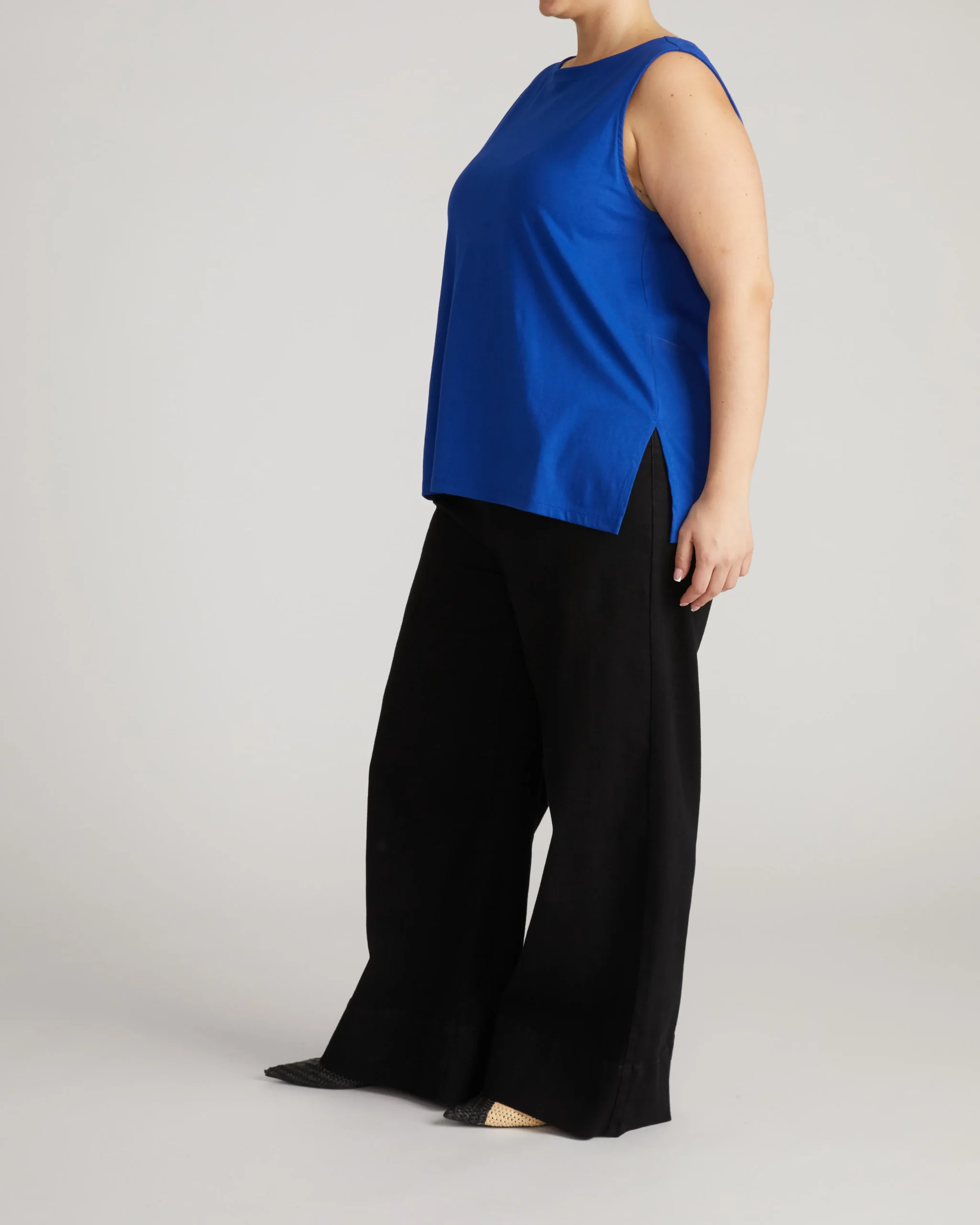 Noyack Breton Stripe Boatneck Tank Solid Ultramarine