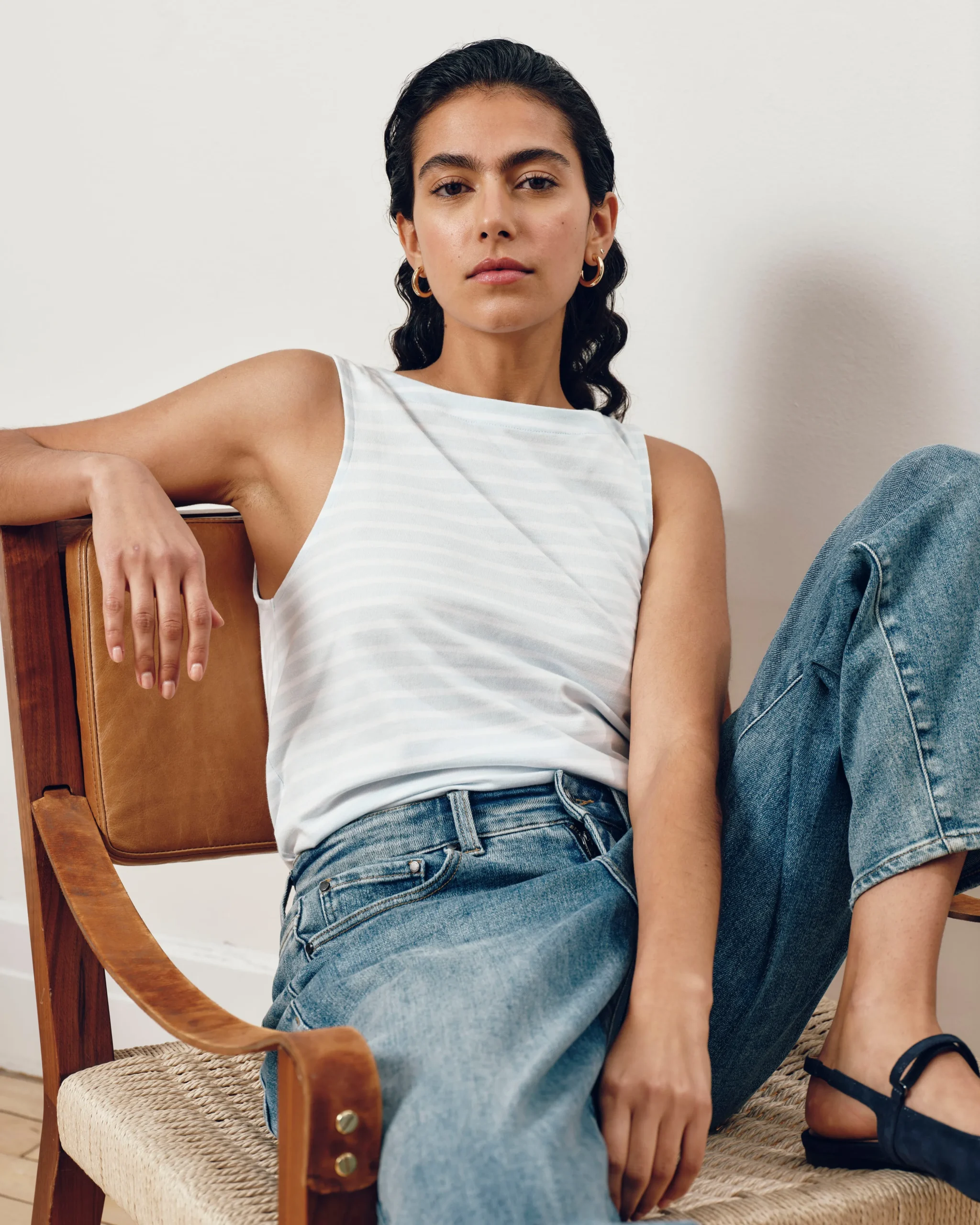 Noyack Breton Stripe Boatneck Tank Pale Blue/White Stripe