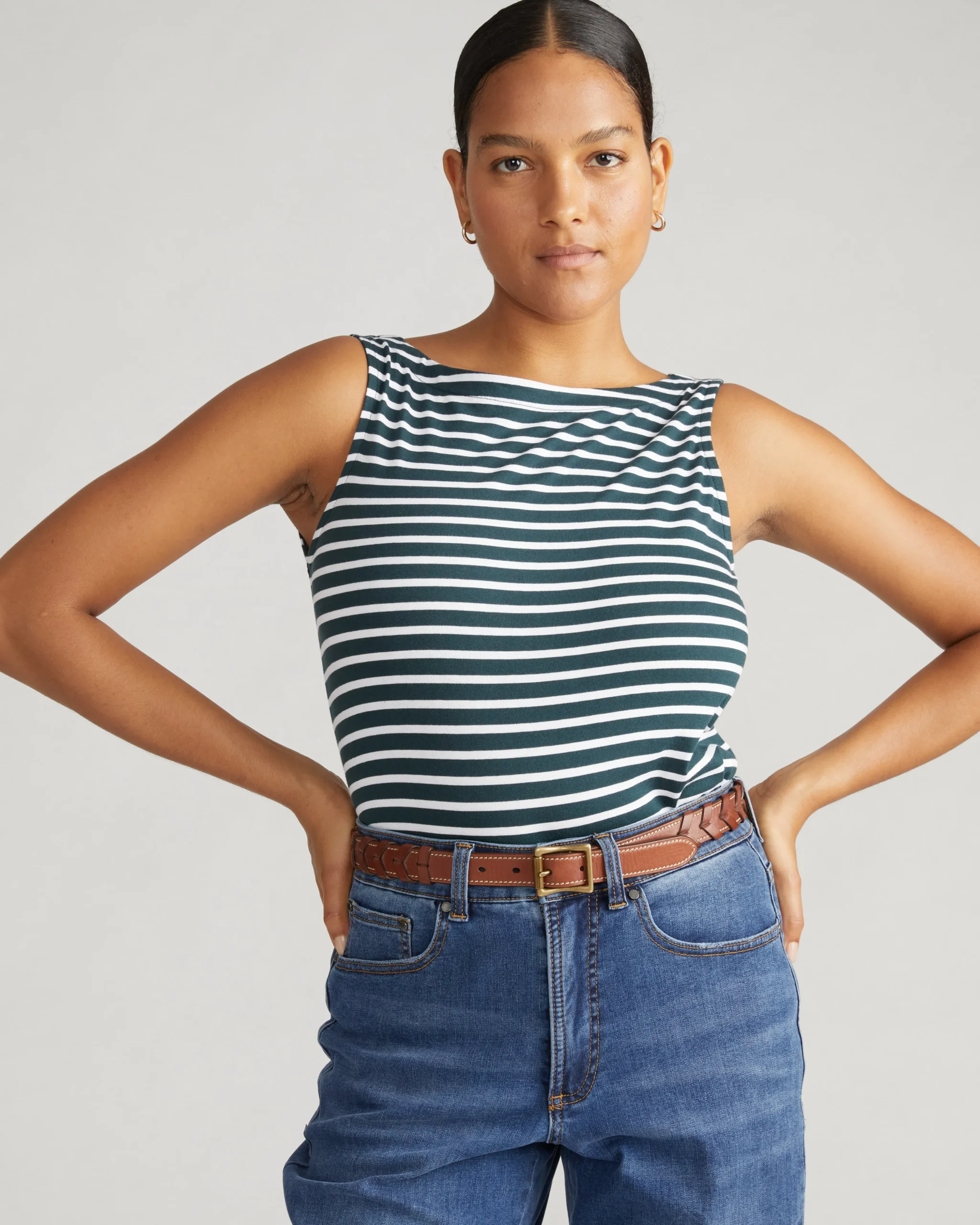 Noyack Breton Stripe Boatneck Tank Deep Sea/White Stripe