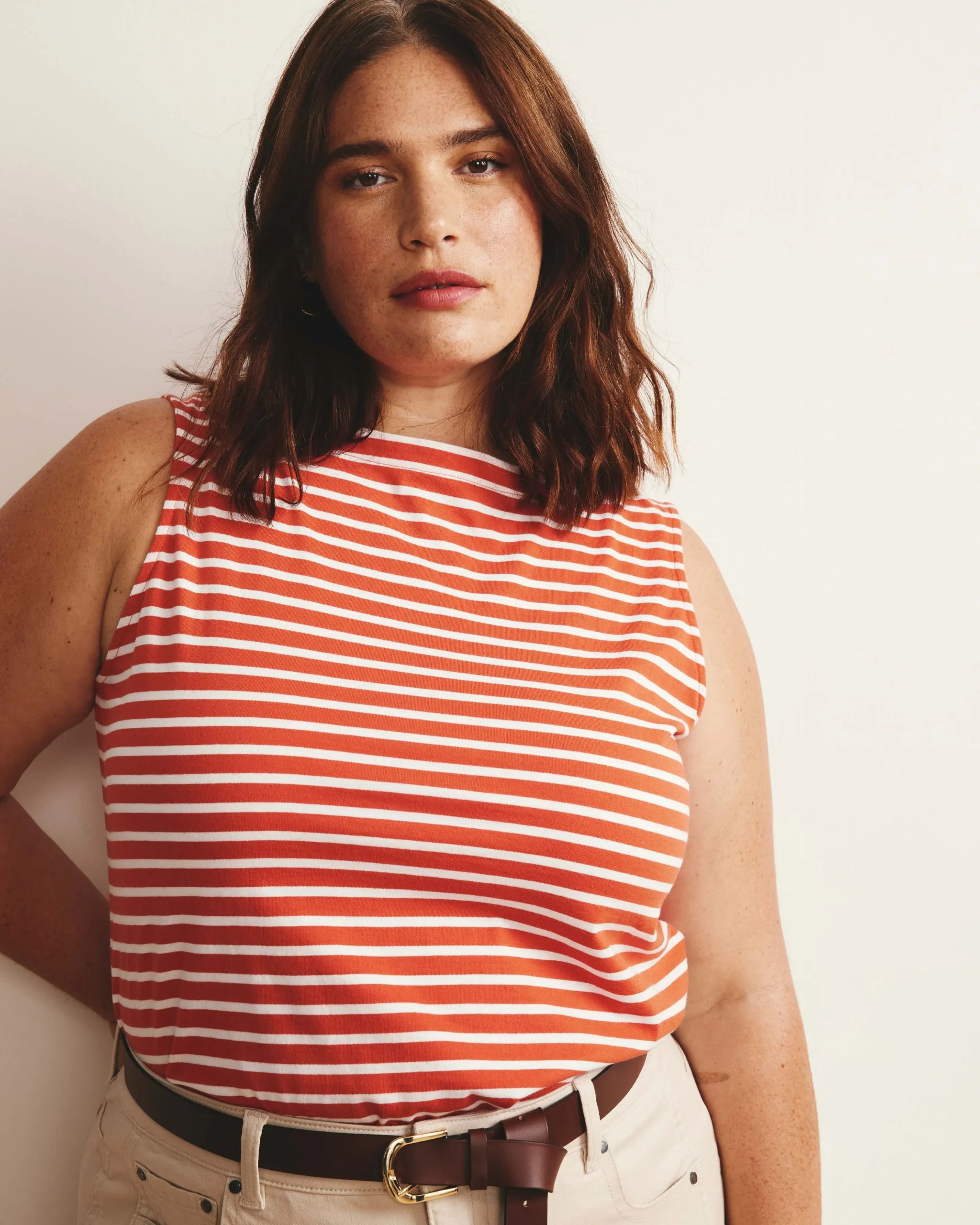 Noyack Breton Stripe Boatneck Tank Coral Reef/White Stripe