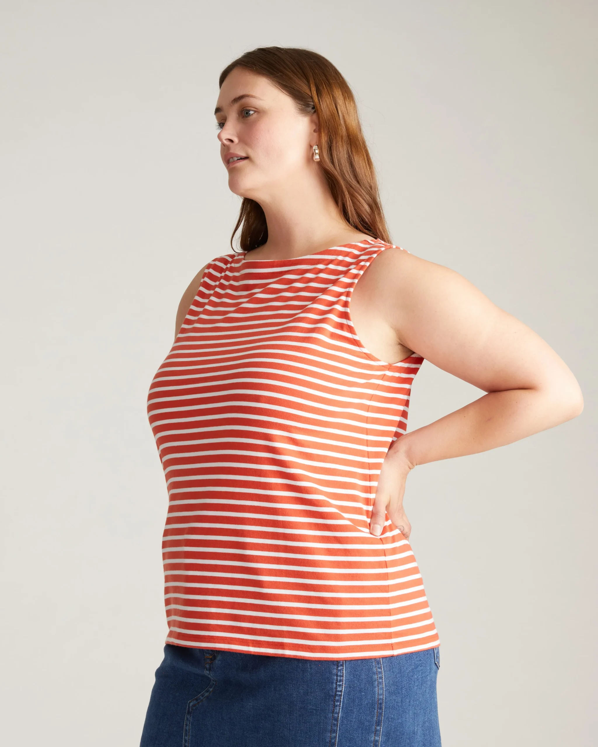 Noyack Breton Stripe Boatneck Tank Coral Reef/White Stripe