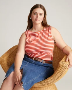 Noyack Breton Stripe Boatneck Tank Coral Reef/White Stripe