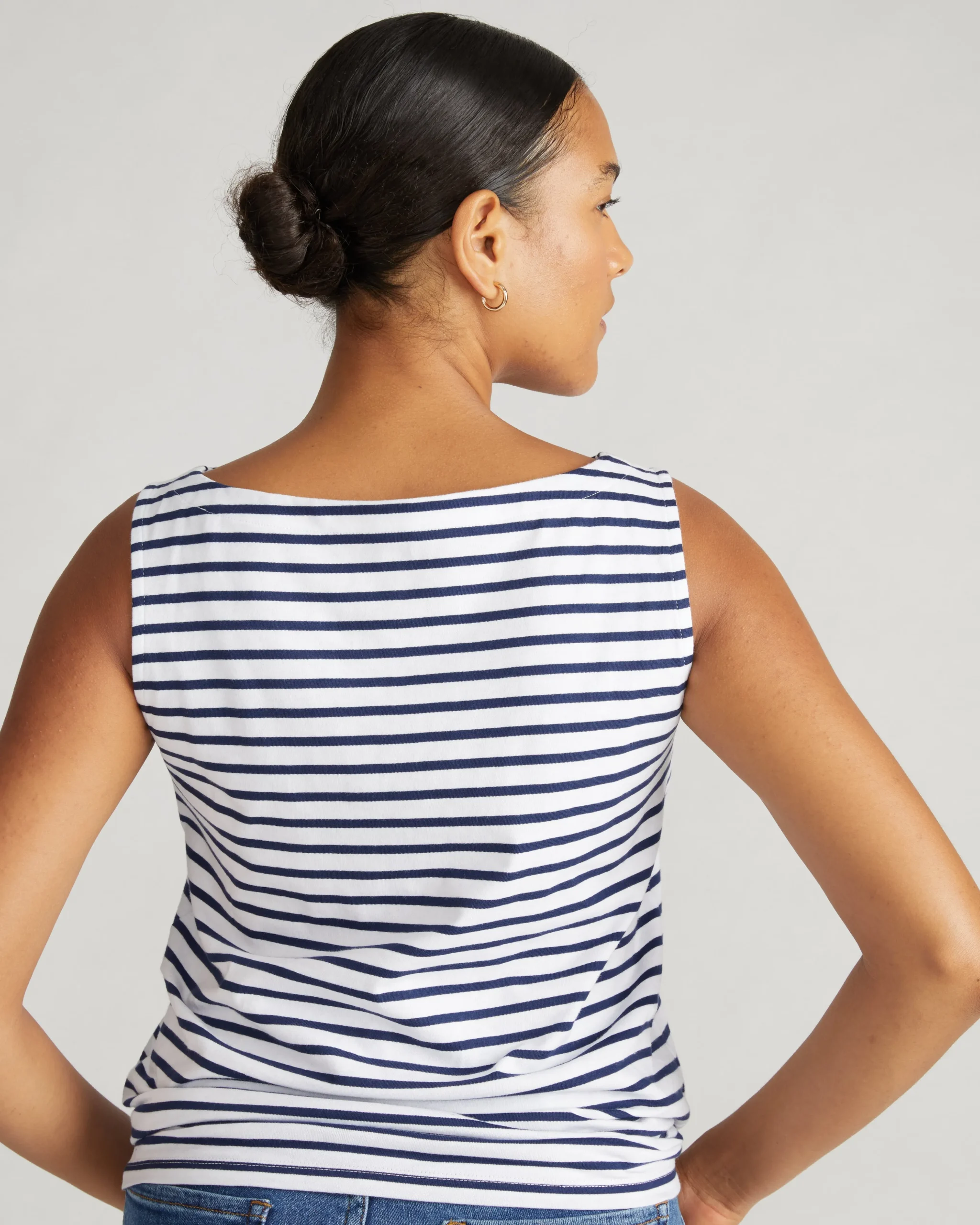 Noyack Breton Stripe Boatneck Tank White/Cenote Stripe