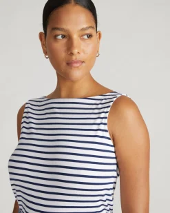 Noyack Breton Stripe Boatneck Tank White/Cenote Stripe