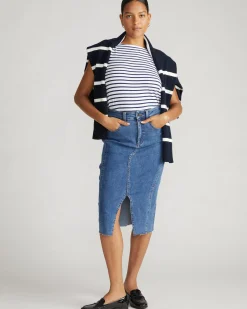 Noyack Breton Stripe Boatneck Tank White/Cenote Stripe