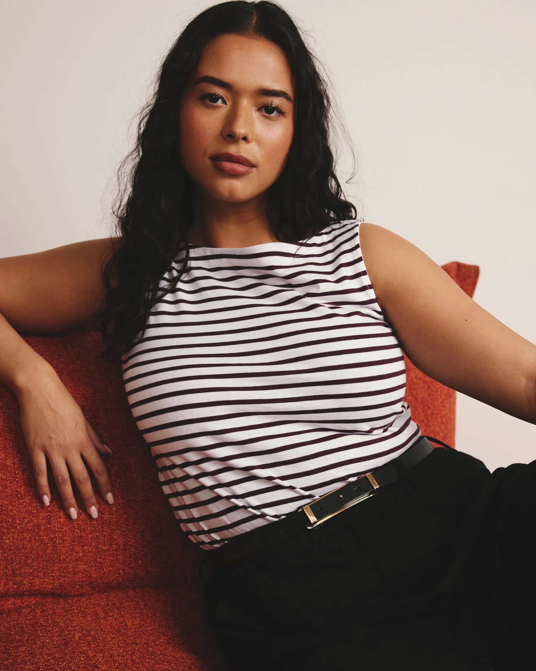 Noyack Breton Stripe Boatneck Tank White/Gamay Stripe