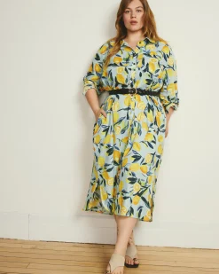 Odeon Linen Blend Shirtdress Limoncello Print