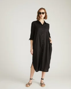 Odeon Linen Blend Shirtdress Black
