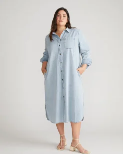 Odeon Stretch Cotton Chambray Shirtdress Heritage Blue