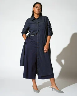 Odeon Stretch Cotton Chambray Shirtdress Dark Indigo
