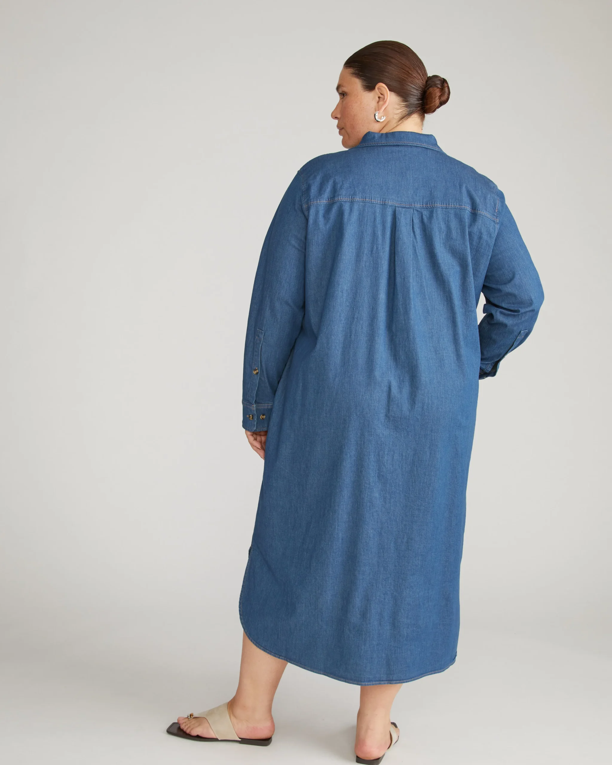 Odeon Stretch Cotton Chambray Shirtdress Orion Blue