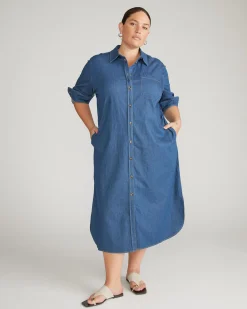 Odeon Stretch Cotton Chambray Shirtdress Orion Blue
