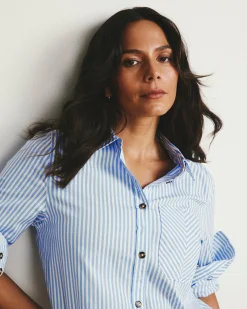 Odeon Stretch Poplin Shirtdress Blue/White Stripe