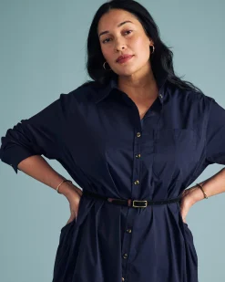 Odeon Stretch Poplin Shirtdress Navy