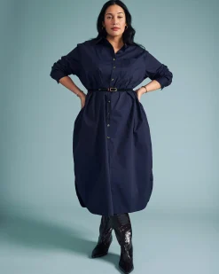 Odeon Stretch Poplin Shirtdress Navy