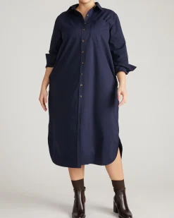 Odeon Stretch Poplin Shirtdress Navy
