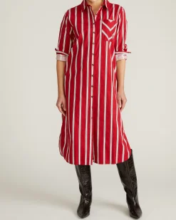 Odeon Stretch Poplin Shirtdress Red/Black/White Stripe