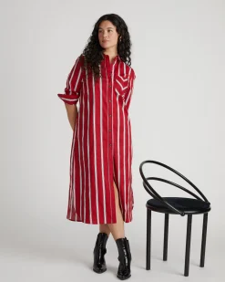 Odeon Stretch Poplin Shirtdress Red/Black/White Stripe
