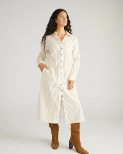 Odeon Stretch Poplin Shirtdress Yellow Multi Stripe