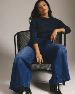 Olivia Pintuck Wide Leg Jeans True Blue