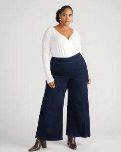 Olivia Pintuck Wide Leg Jeans Dark Indigo