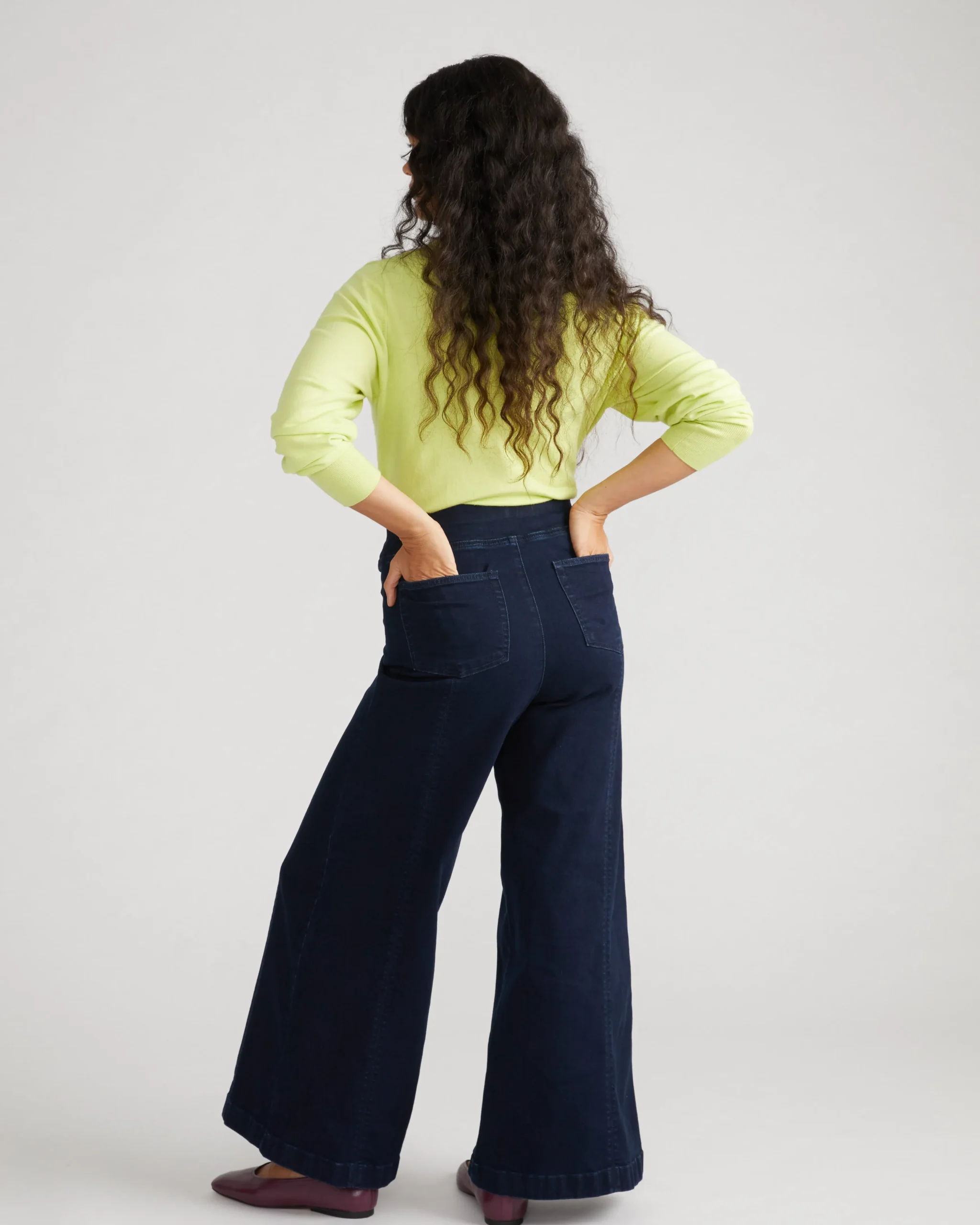 Olivia Pintuck Wide Leg Jeans Dark Indigo