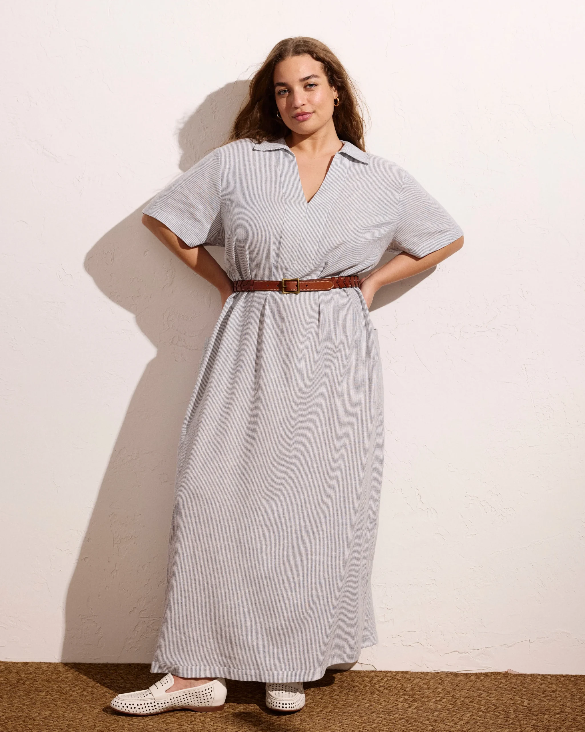 Padma Polo Neck Linen Blend Dress Beach Stripe