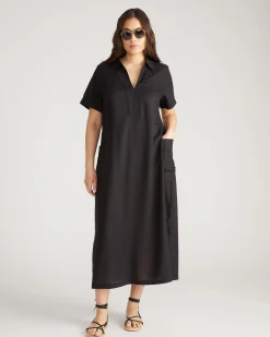 Padma Polo Neck Linen Blend Dress Black