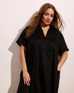 Padma Polo Neck Linen Blend Dress Black