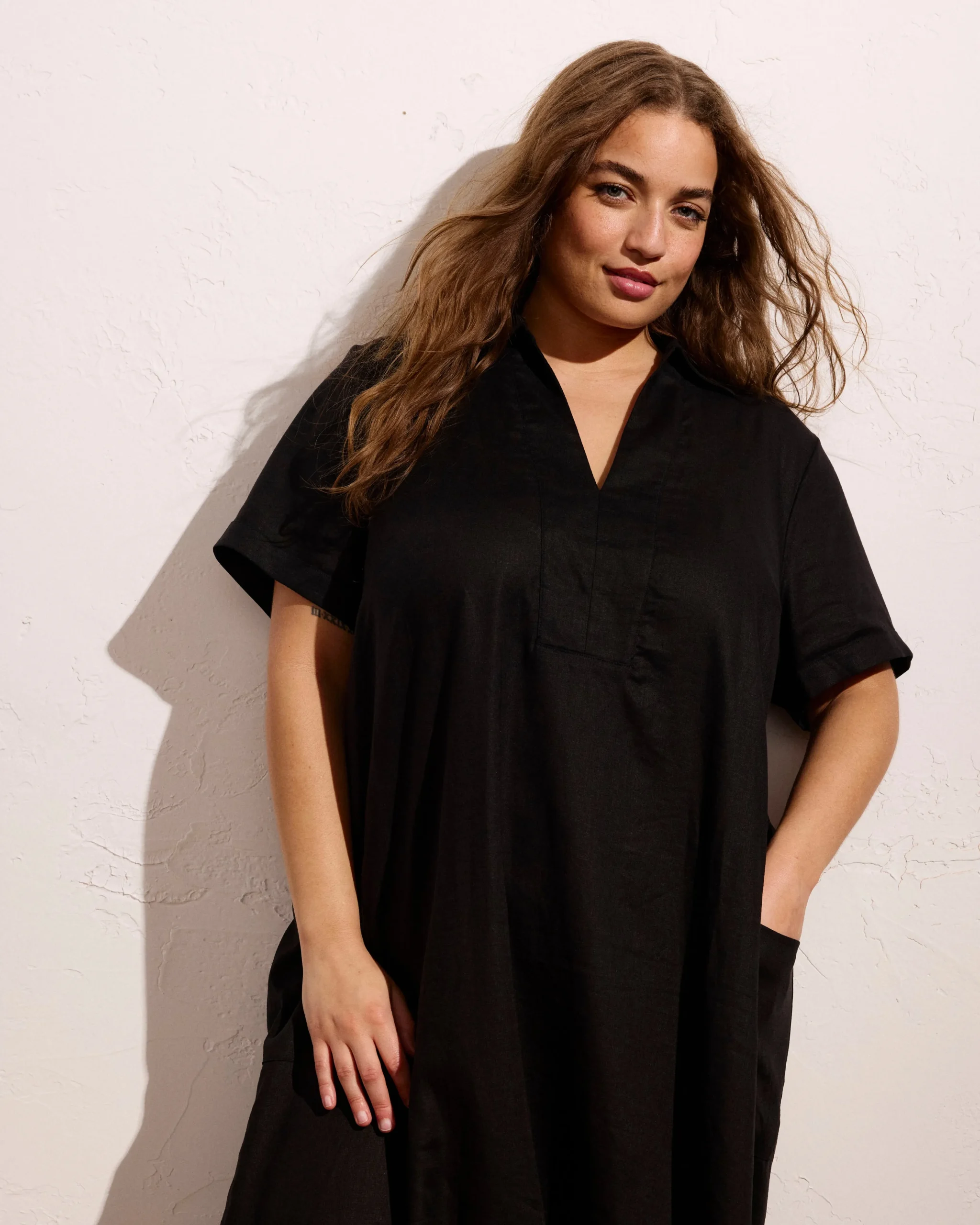 Padma Polo Neck Linen Blend Dress Black