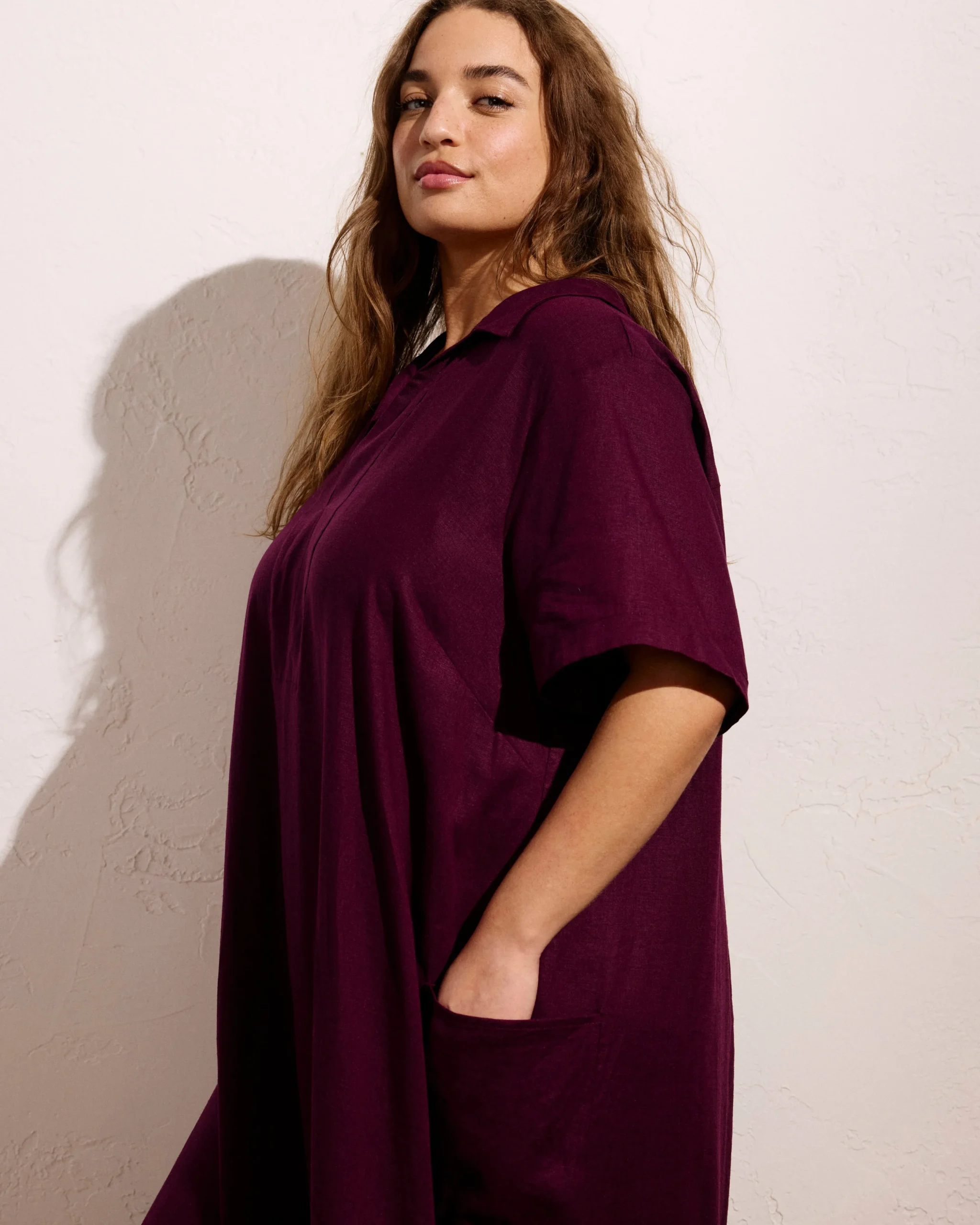 Padma Polo Neck Linen Blend Dress Acai