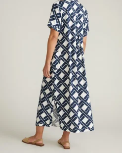 Padma Polo Neck Linen Blend Dress Geometrica Print