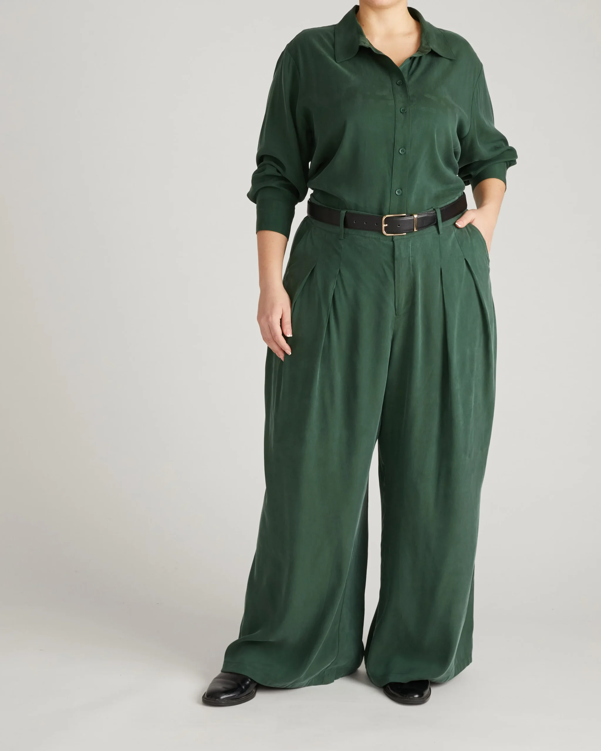 Palais Cooling Cupro Wide Leg Pant Forest Green