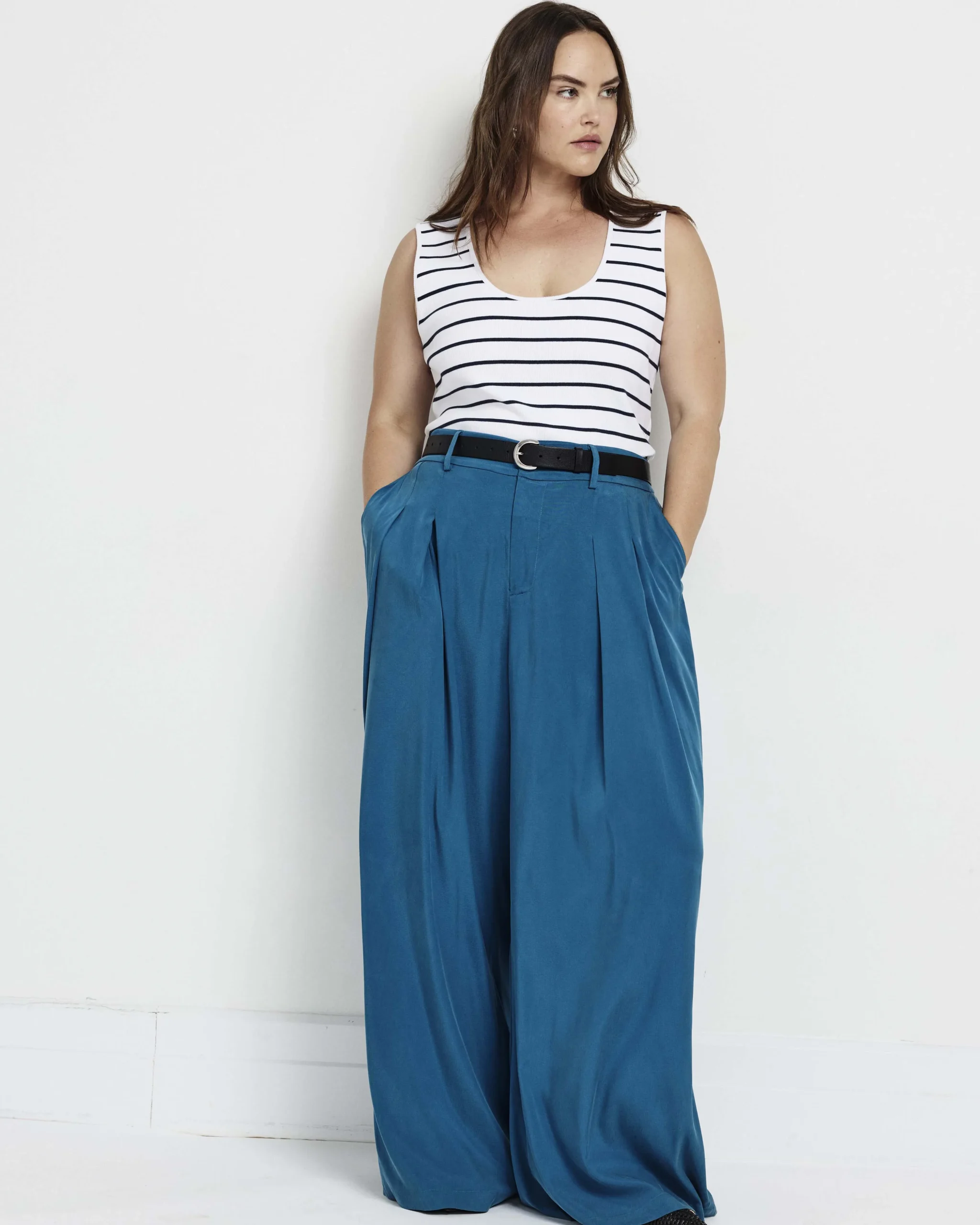 Palais Cooling Cupro Wide Leg Pant Blue Beetle