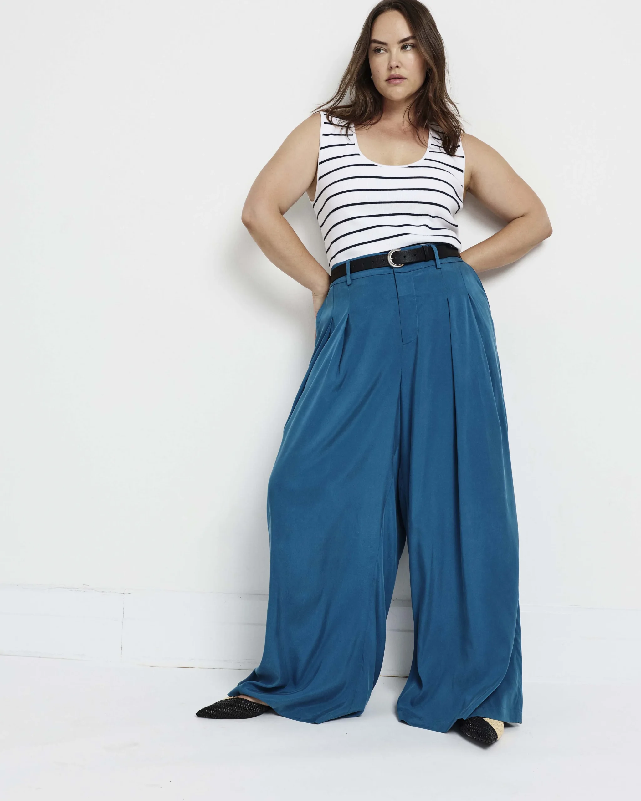 Palais Cooling Cupro Wide Leg Pant Blue Beetle